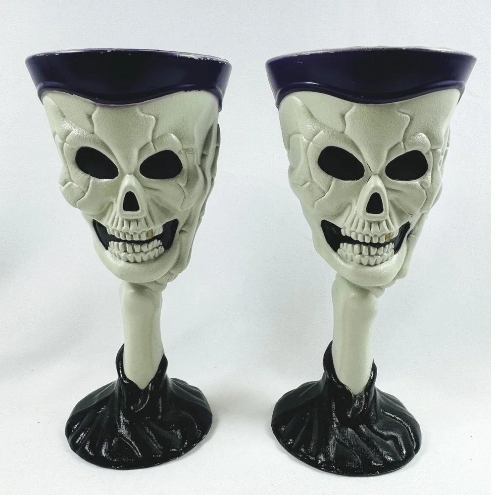 Skeleton Skull Goblets 4 pc Halloween Gothic Spooky Chalice Prop Horror Haunted